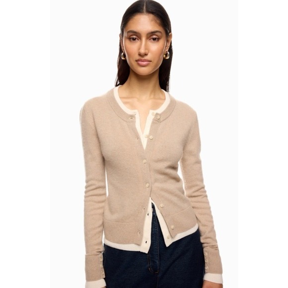 NAADAM Sweaters - NAADAM Tan Cashmino Layered Cardigan Sweater Wool Cashmere Button Front Size S
